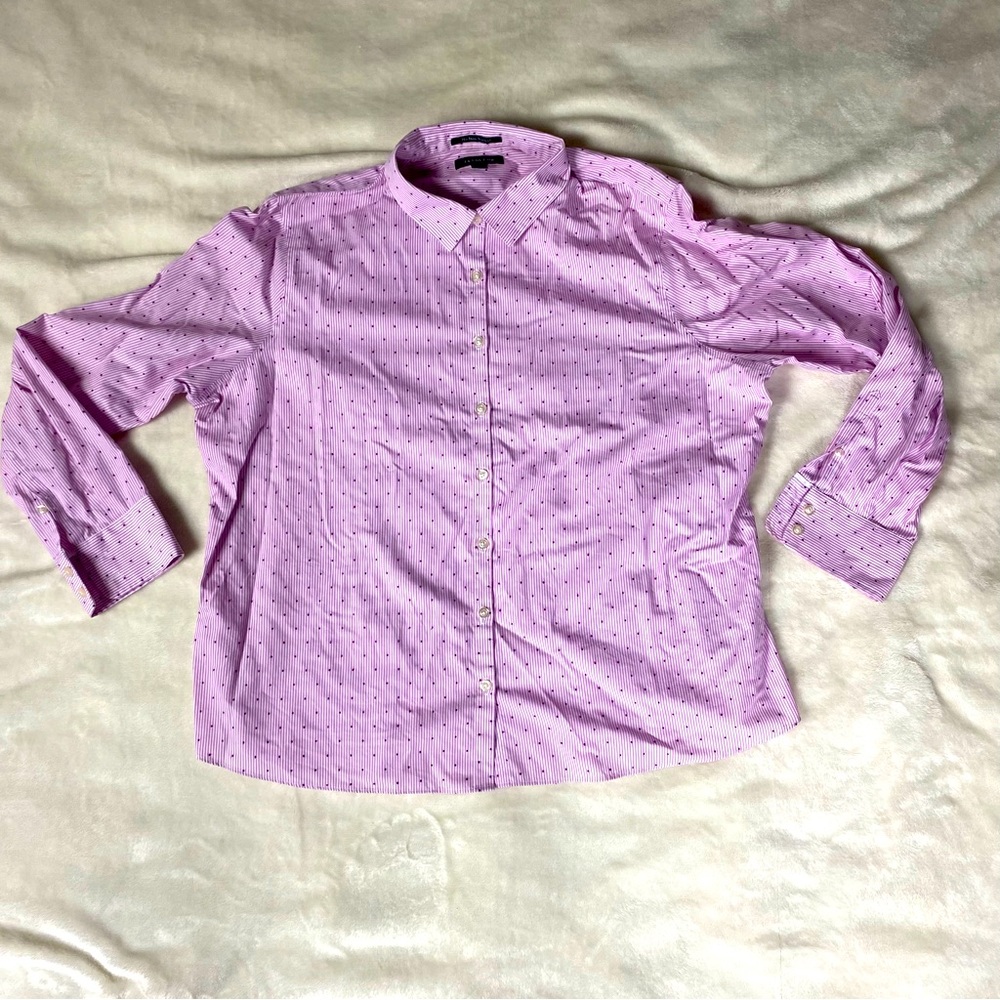 C-0002 Lands End 18P Pink Polka Dot & Pin-Stripe 100% Cotton Button-down Shirt